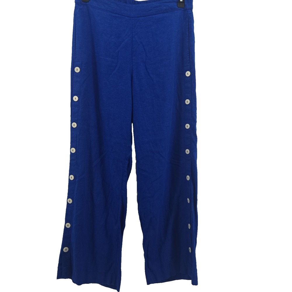 Soft Surroundings Medium Royal Blue Wide Leg Button Linen Pants